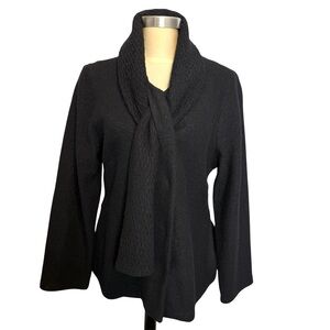 Richard Malcolm Black Wool Jacket with Built In Scarf Size L Minimalist